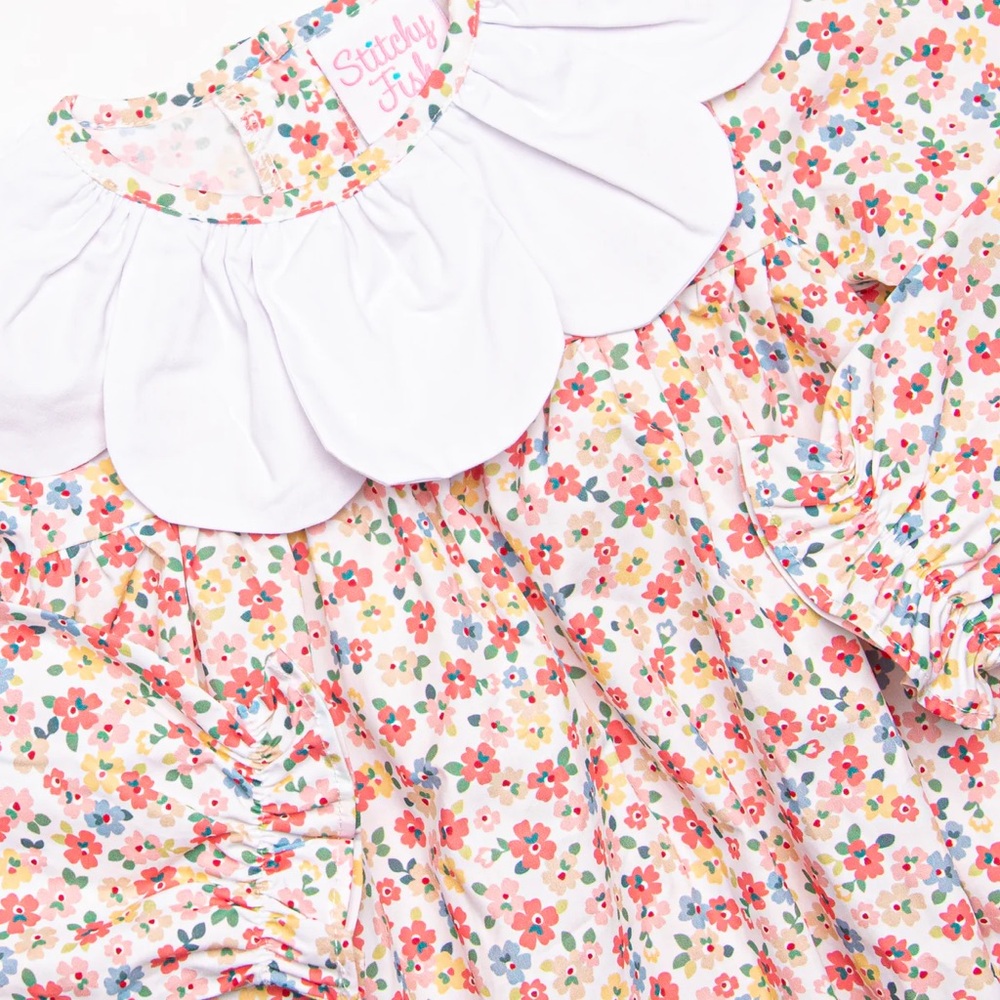 Stitchy Fish Floral Long-Sleeve Bubble - Pink